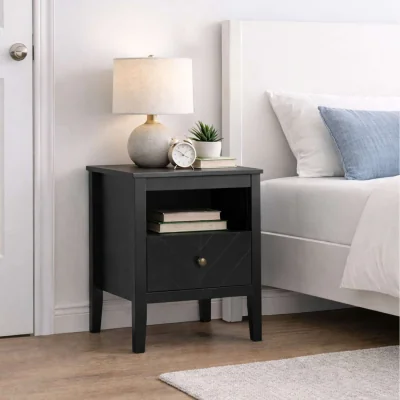 The Range Emerson 1 Drawer Bedside Cabinet Chest Table Black - Black