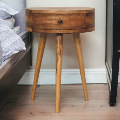 The Range Solid Wood Mini Circular Shape Bedside - Brown
