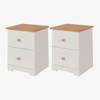 The Range Set of 2 Colorado 2 Drawer Petite Bedside Cabinets, White Oak Effect - White
