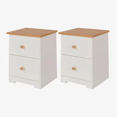 The Range Set of 2 Colorado 2 Drawer Petite Bedside Cabinets, White Oak Effect - White