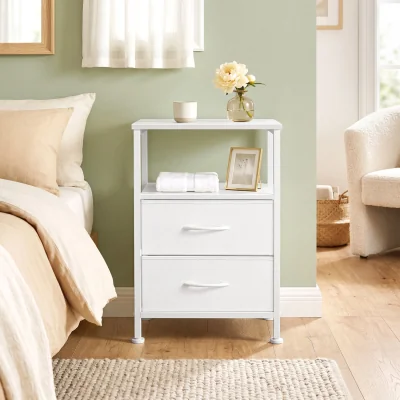 The Range White Steel Bedside Table With Drawers Shelf - White