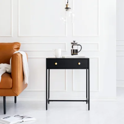 The Range Brockwell Metal Nightstand Bedside Table With 1 Drawer in Black - Black