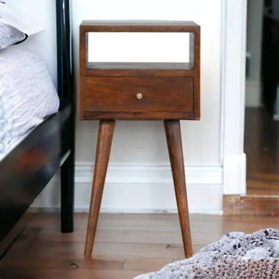 The Range Solid Mango Wood Mini Chestnut Bedside-1 Drawer and 1 Open Shelf - Brown