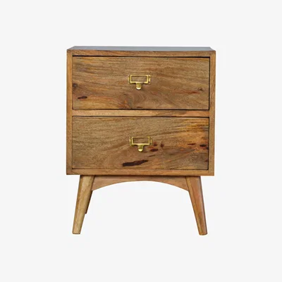 The Range 2 Drawer Brass Metal Slot Bedside Table - Brown