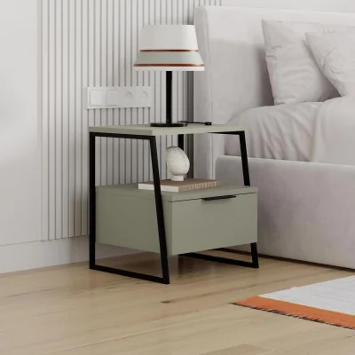 The Range Ash Green or Sandstone 1 Door Bedside Table Metal Frame and Handle Black - Ash Green
