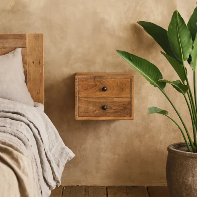 The Range Trieste 2 Drawer Wall Mounted Bedside Table Mango Wood Finish - Brown