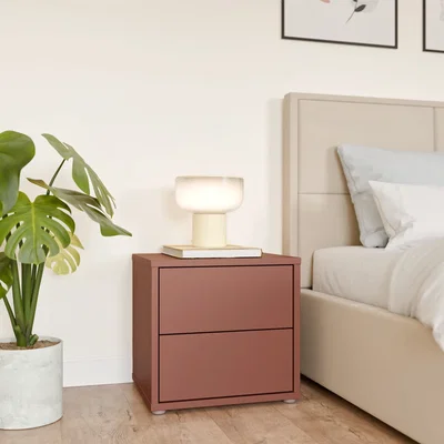 The Range Alice Springs Low Bedside Cabinet with 2 Drawers Push-Open in Taupe - Terracotta