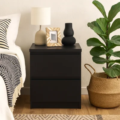 The Range Budapest Matt Wooden Bedside Chest 2 Drawer Nightstand - Black
