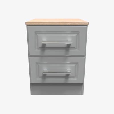 The Range Kent Ready Assembled 2 Drawer Bedside Cabinet - Dusk Grey & Bardolino Oak