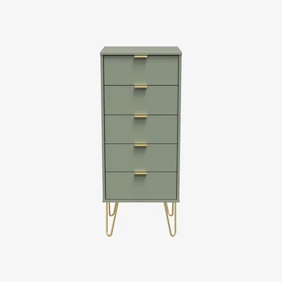 The Range Hong Kong Ready Assembled 5 Drawer Bedside Cabinet - Reed Green