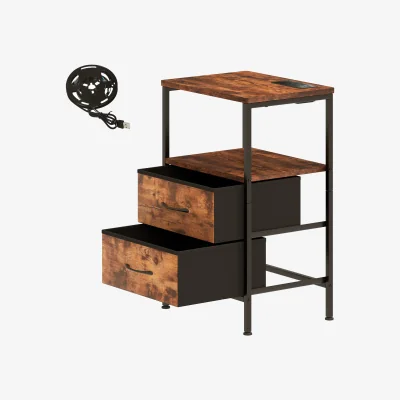 The Range LED Bedside Table 2 Drawers USB Ports Sofa End Table in Brown Black - Brown