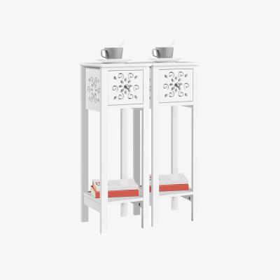 The Range Set of 2 Slim Bedside Tables with Carved Pattern - White