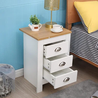 The Range Pair of 2 Bedside Table with 3 Drawers - White