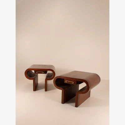 Soho Home Vintage Pair of Bedside Tables, Mahogany, France