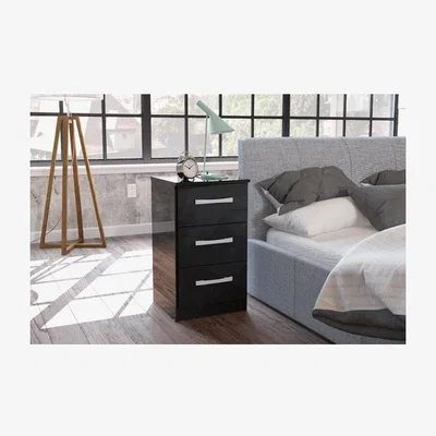 Teddy Beau Birlea Lynx 3 Drawer Bedside Cabinet in Black