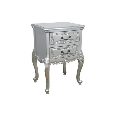 Teddy Beau Maison Reproductions Rococo Carved Bedside Cabinet / Silver