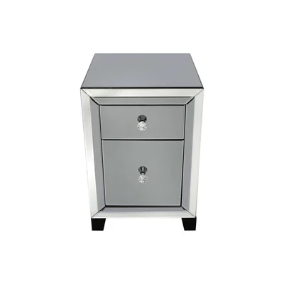 Teddy Beau Deco Home Arctic Noir Smoked Glass Black Mirrored 2 Drawer Bedside Cabinet Table | Outlet