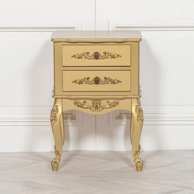 Teddy Beau Maison Reproductions French Bedside Cabinet / Gold / 2 Drawers