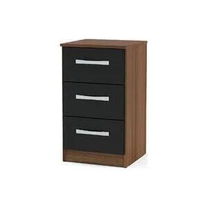 Teddy Beau Birlea Lynx 3 Drawer Bedside Cabinet in Walnut & Black