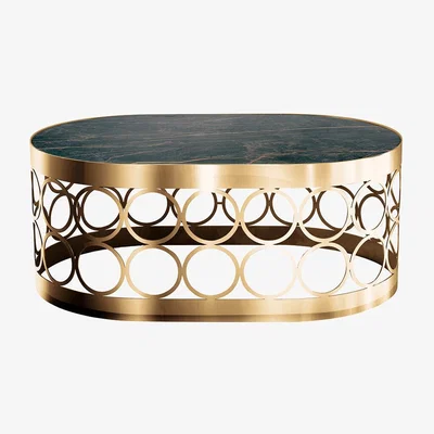 Amara Aristot - Ceramic Oval Top Coffee Table - Noir/Gold