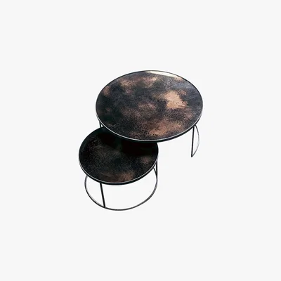 Amara Ethnicraft - Heavy Aged Mirror Coffee Table Set - Round - Bronze