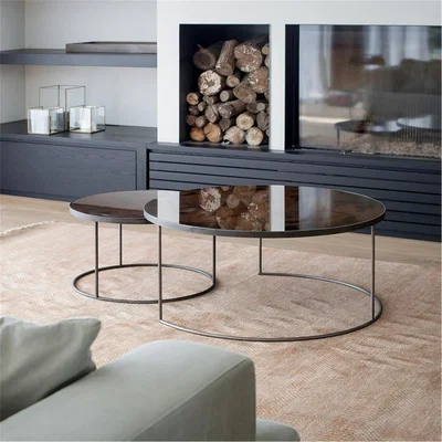 Amara Heavy Aged Mirror Coffee Table Set - Round