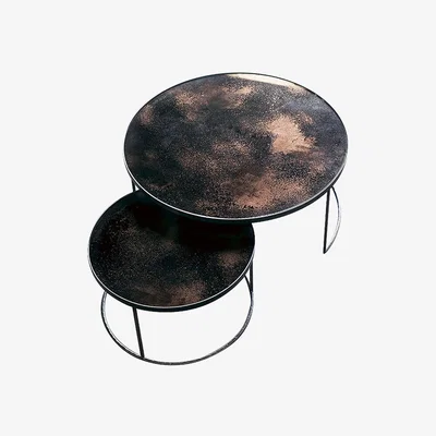 Amara Ethnicraft - Heavy Aged Mirror Coffee Table Set - Round - Bronze