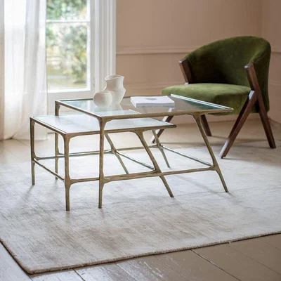 Atkin & Thyme Nile Glass and Marble Top Coffee Table Set