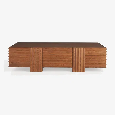 Anthropologie Omari Carved Oak Rectangle Coffee Table