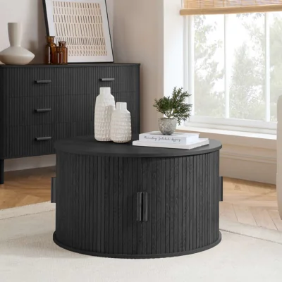 Arighi Bianchi Tiffany Round Fluted Storage Coffee Table, Black