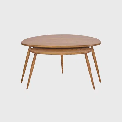 Barker and Stonehouse Ercol Pebble Coffee Table Nest, Round, Brown | Barker & Stonehouse
