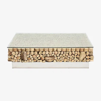 Barker and Stonehouse Caspian Avant Garde Driftwood and Glass Square Coffee Table