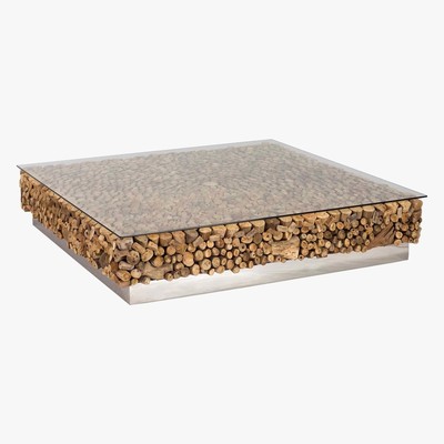 Barker and Stonehouse Caspian Avant Garde Driftwood and Glass Square Coffee Table