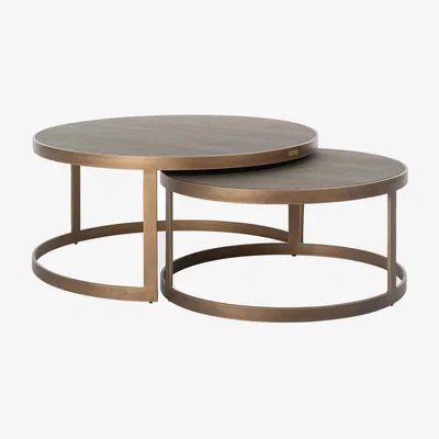 Barker and Stonehouse Nerina Set Of 2 Coffee Tables, Round, Gold Metal | Barker & Stonehouse