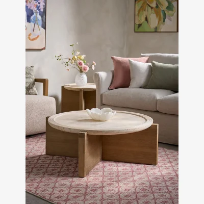 Cox and Cox Travertine Round Coffee Table