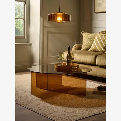 Cox and Cox Round Coloured Glass Coffee Table - Amber