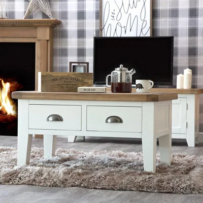 Chiltern Oak Furniture Hampshire White Painted Oak Coffee Table With Drawers