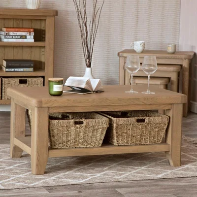 Chiltern Oak Furniture Wessex Smoked Oak Coffee Table With Wicker Baskets