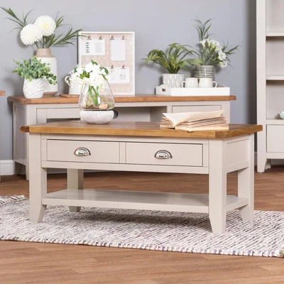 Chiltern Oak Furniture Chester Stone Painted Oak Coffee Table With Drawers