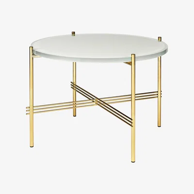 The Conran Shop TS Round Coffee Table in Oyster White Glass & Brass 55cm