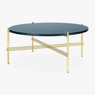 The Conran Shop TS Round Coffee Table in Navy Blue Glass & Brass 80cm