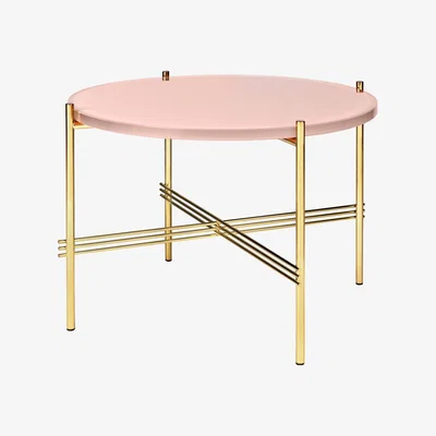 The Conran Shop TS Round Coffee Table in Vintage Red Glass & Brass 55cm