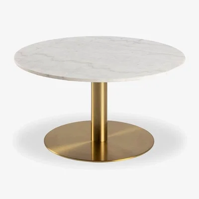Cult Furniture Corby Round Coffee Table, White Marble & Brass