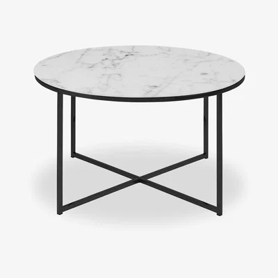 Cult Furniture £20 Off Alisma Round Coffee Table, White Marbled Glass & Black