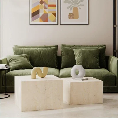 Cult Furniture £40  Off  Dice Set of 2 Coffee Tables, Natural Stone Effect
