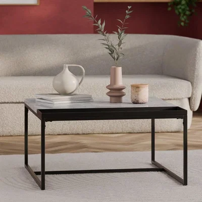Cult Furniture £20 Off Ridley Coffee Table, White Marble Effect & Black
