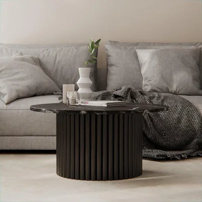 Cult Furniture Medby Round Coffee Table, Black Mango Wood & Black Marble