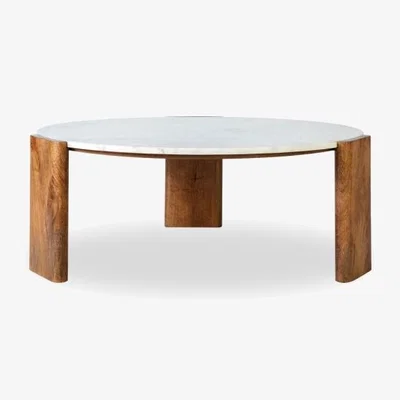 Cult Furniture Emil Round Coffee Table, White Marble & Mango Wood