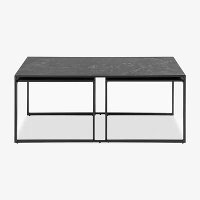 Cult Furniture Infinity Set of 3 Nesting Coffee Tables, Black Marble Effect