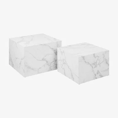 Cult Furniture £40  Off  Dice Set of 2 Coffee Tables, White Marble Effect